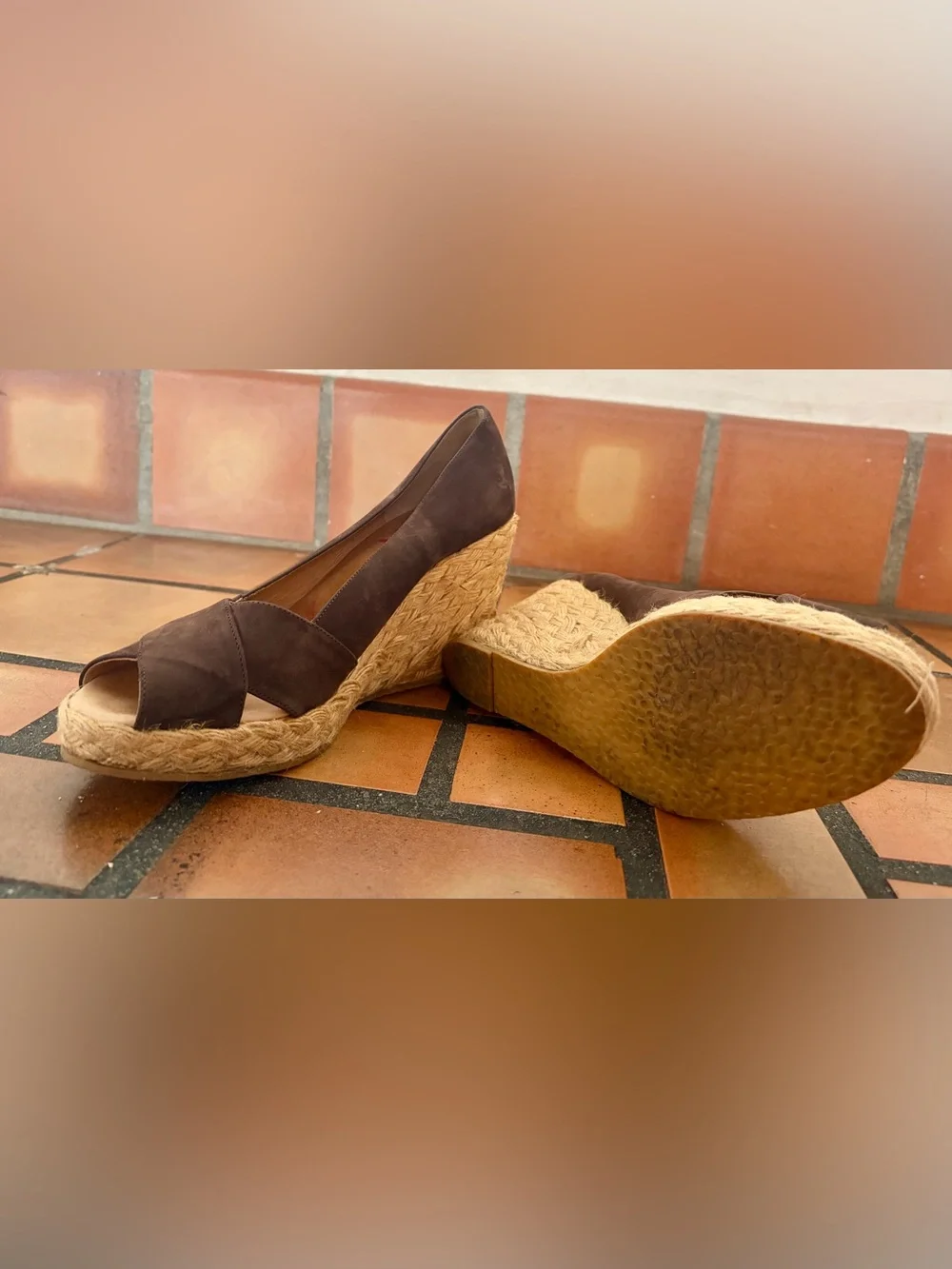 Vintage c.2005 KORS Michael Kors Brown Suede Espadrille Wedge Peep-Toe Heels